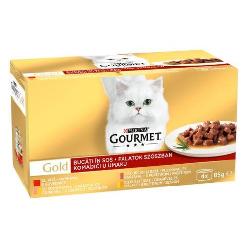 GOURMET GOLD FALATOK SZÓSZBAN NEDVES MACSKAELEDEL 4X85G