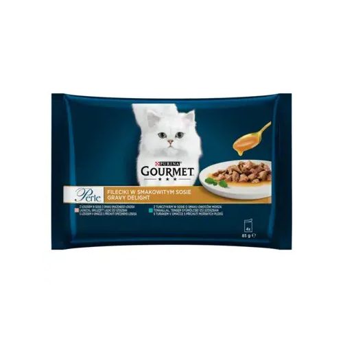 GOURMET Perle Gravy Delight lazaccal és tonhallal nedves macskaeledel 4*85gr