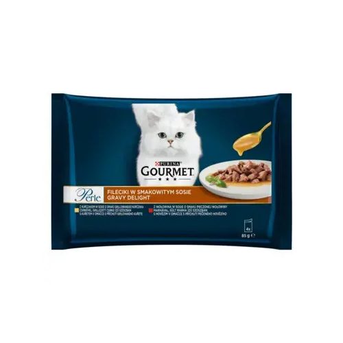 GOURMET Perle Gravy Delight szószban csirkével és marhával nedves macskaeledel 4*85gr