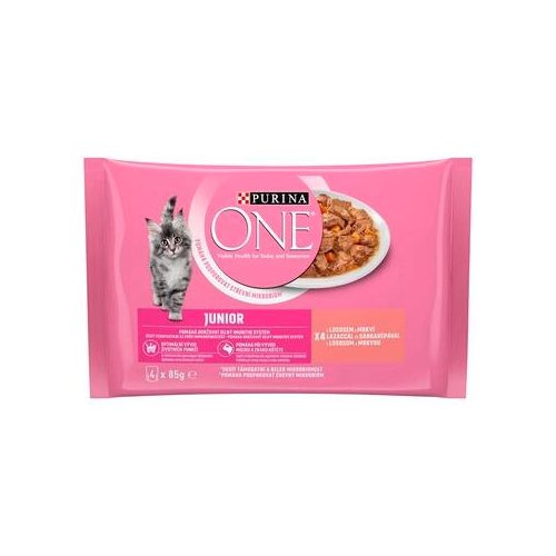 Purina One Junior 4*85gr Lazaccal és sárgarpával