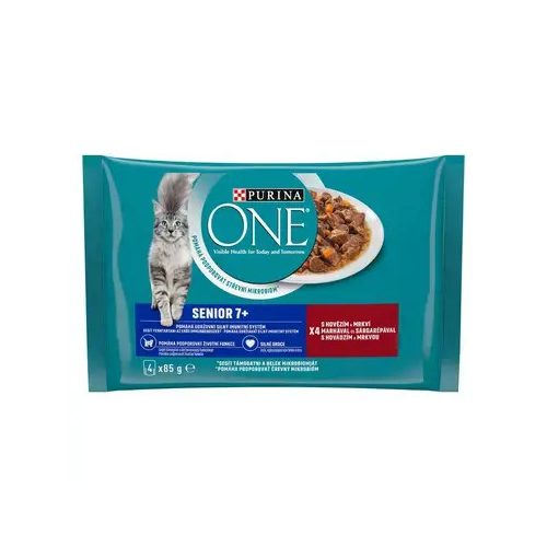 PURINA ONE Senior marhával és sárgarépával nedves macskaeledel  4*85gr