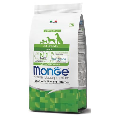 MONGE DOG 12 KG Nyúl, Rizs & Burgonya - Monoprotein All Breeds Adult  SPECIALITY LINE