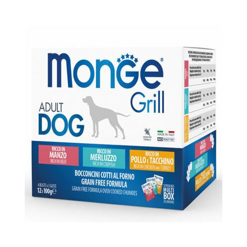 Monge Grill 12 x 100 g Marha Tőkehal Baromfi