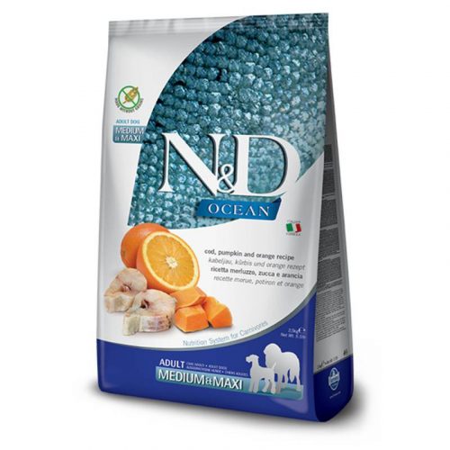 N&D Dog Grain Free  Medium&Maxi  Tőkehal&Narancs Sütőtökkel 12kg