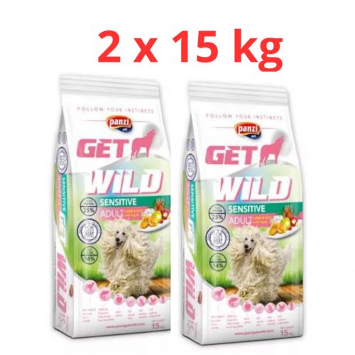 Panzi GetWild Adult Sensitive Lamb&rice with apple (bárány-rizs almával) száraztáp - Érzékeny emésztésű, búzamentes szárazeledel felnőtt kutyák részére 2x15kg